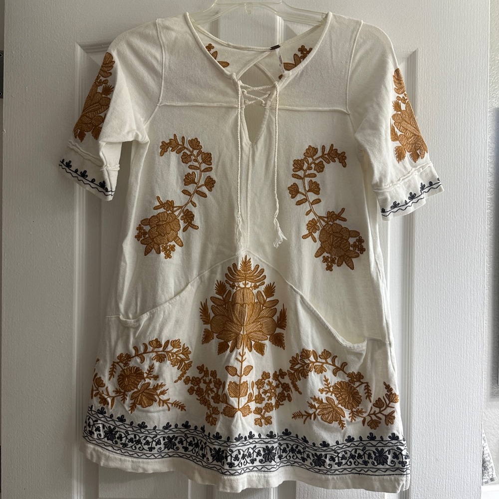 Free People Tunic/Mini Dress with Floral Embroidery